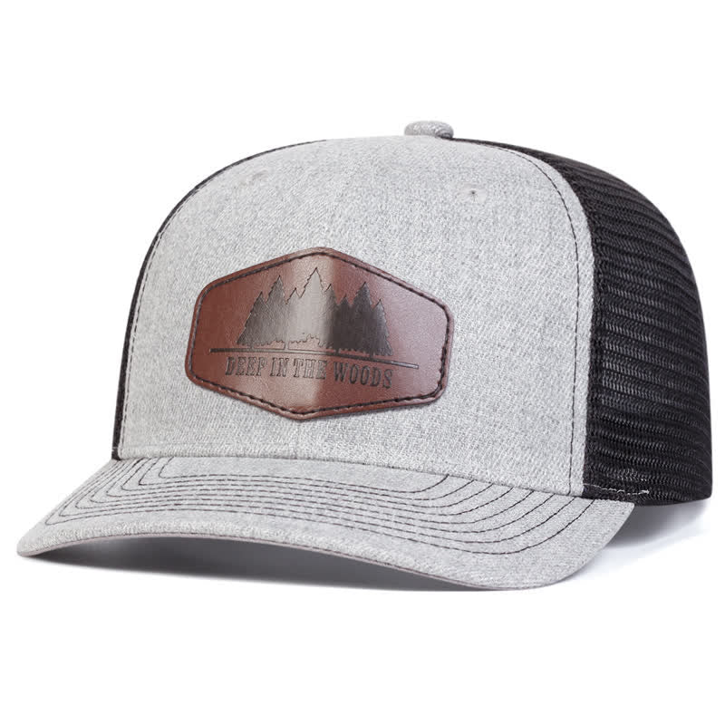 Deep In The Woods Leather Label Patch Trucker Hat - Image 5