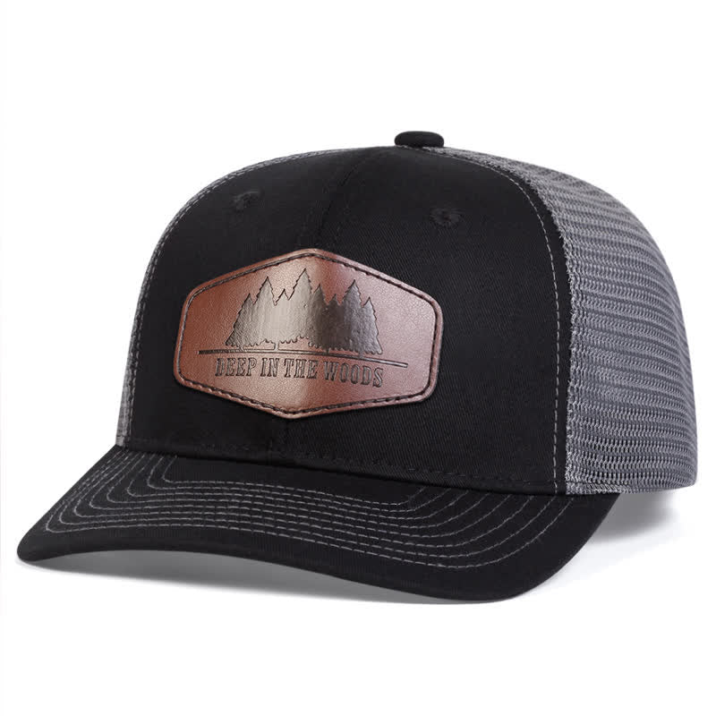 Deep In The Woods Leather Label Patch Trucker Hat - Image 6