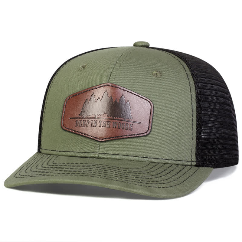 Deep In The Woods Leather Label Patch Trucker Hat - Image 8