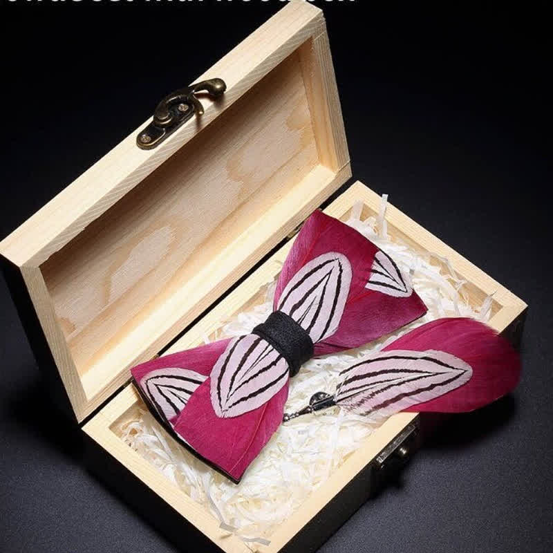 DeepPink & White Sweet Feather Bow Tie with Lapel Pin - Image 2