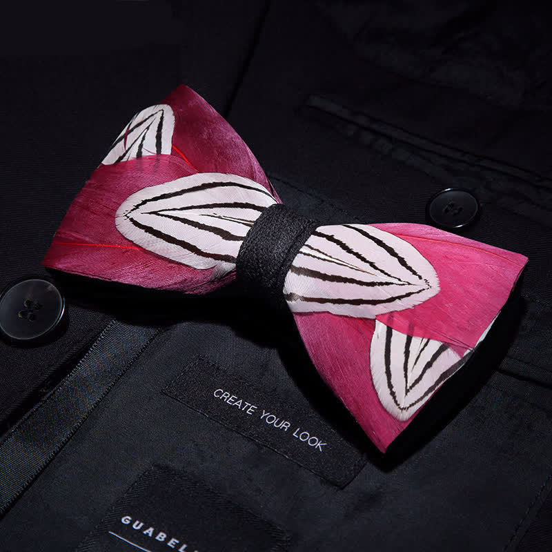 DeepPink & White Sweet Feather Bow Tie with Lapel Pin - Image 3