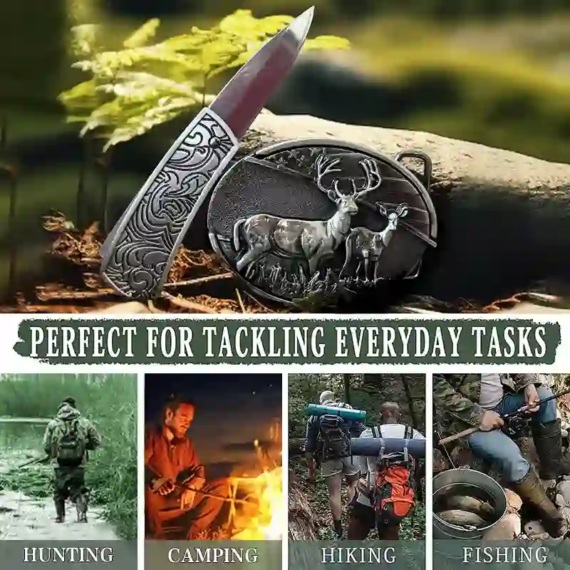Deer DIY Hidden Knife Belt Buckle Bolo Tie Ghost Goat Ring Bundle Set - Image 4