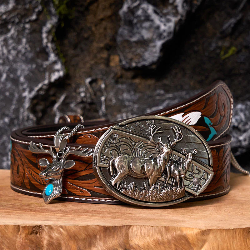 Deer Flag DIY Hidden Knife Belt Buckle With Elk Head Pendant Bundle Set - Image 9