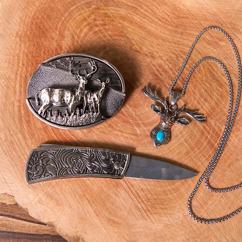Deer Flag DIY Hidden Knife Belt Buckle With Ghost Goat Ring Bundle Set - Image 4