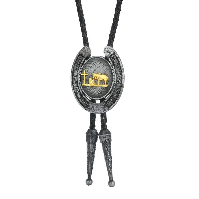 Delicate Animal Two Tone Horseshoe Shape Bolo Tie - Image 10