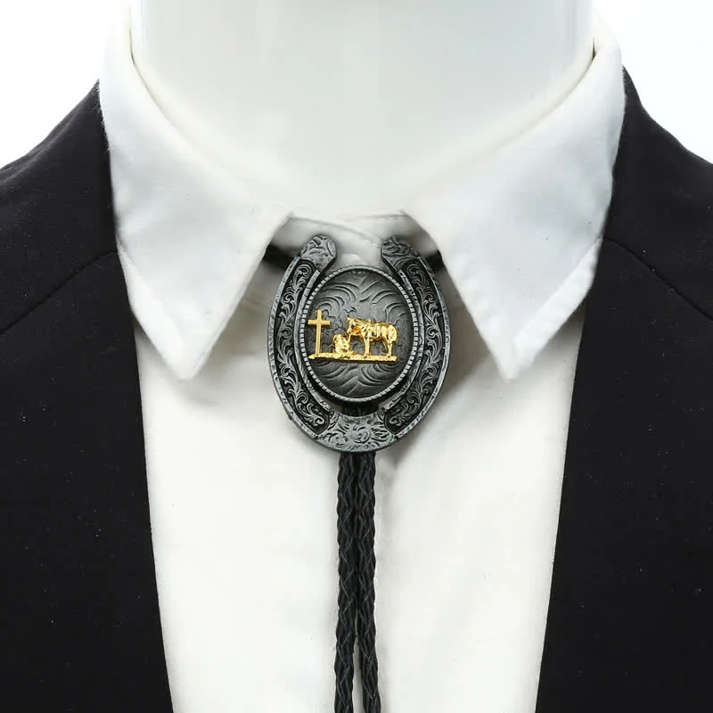 Delicate Animal Two Tone Horseshoe Shape Bolo Tie - Image 11