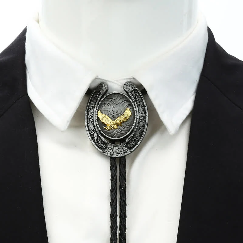 Delicate Animal Two Tone Horseshoe Shape Bolo Tie - Image 2