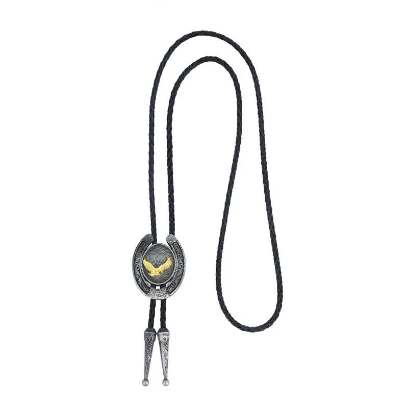 Delicate Animal Two Tone Horseshoe Shape Bolo Tie - Image 3