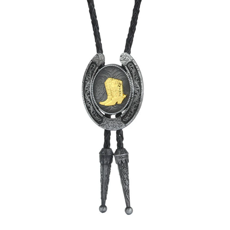 Delicate Animal Two Tone Horseshoe Shape Bolo Tie - Image 5