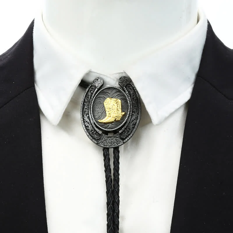 Delicate Animal Two Tone Horseshoe Shape Bolo Tie - Image 6