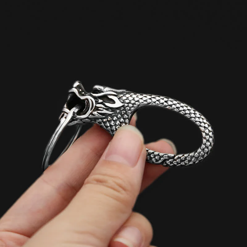 Delicate Antique Silver Dragon Head Keychain - Image 2