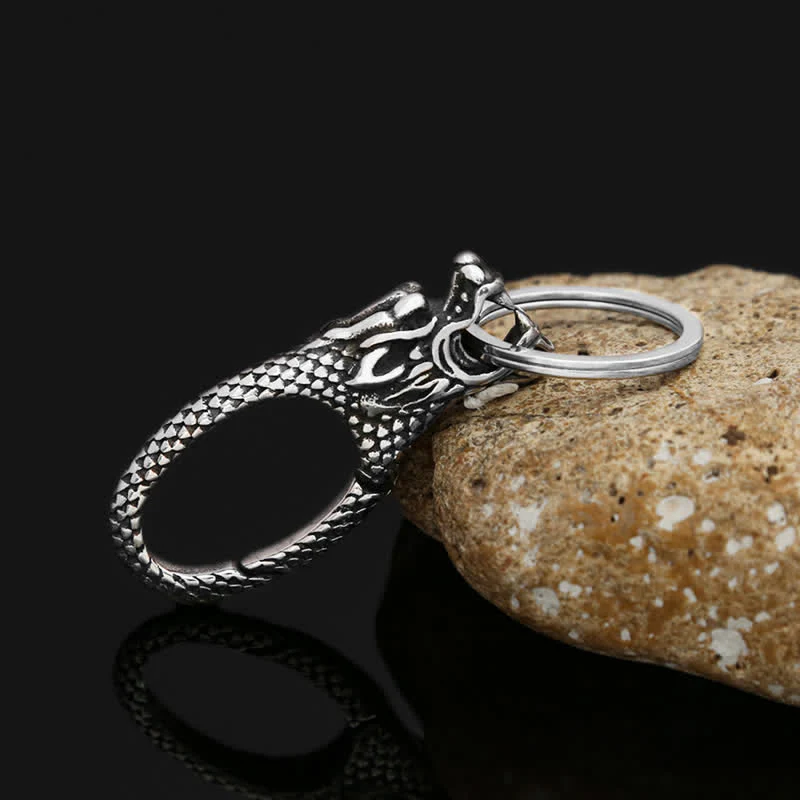 Delicate Antique Silver Dragon Head Keychain - Image 3