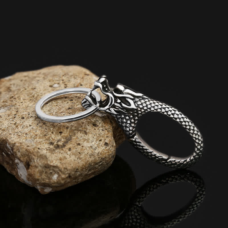 Delicate Antique Silver Dragon Head Keychain - Image 4