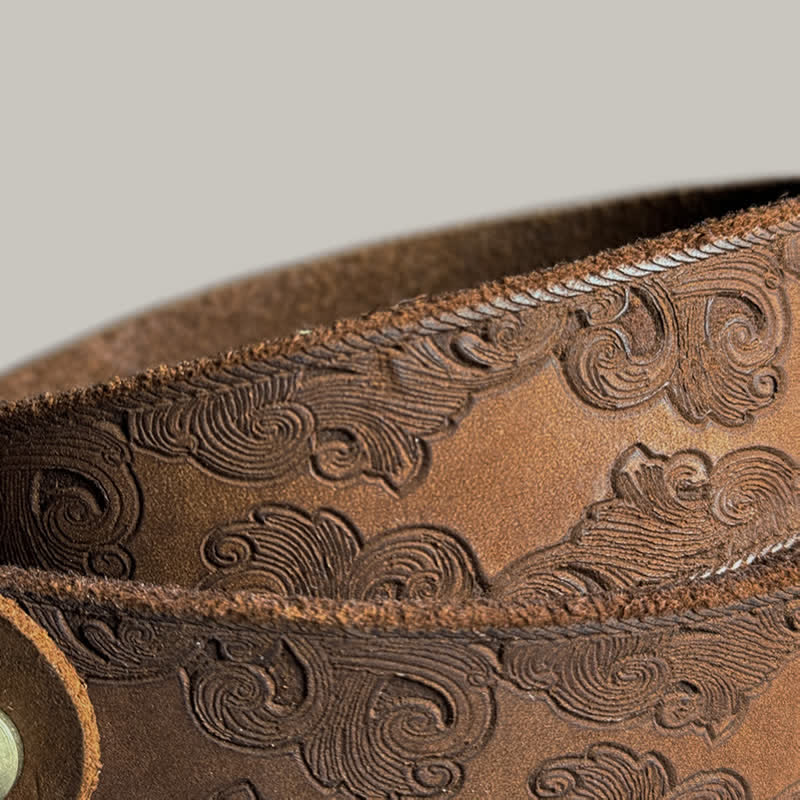 Delicate Vintage Floral Embossed Leather Belt - Image 10