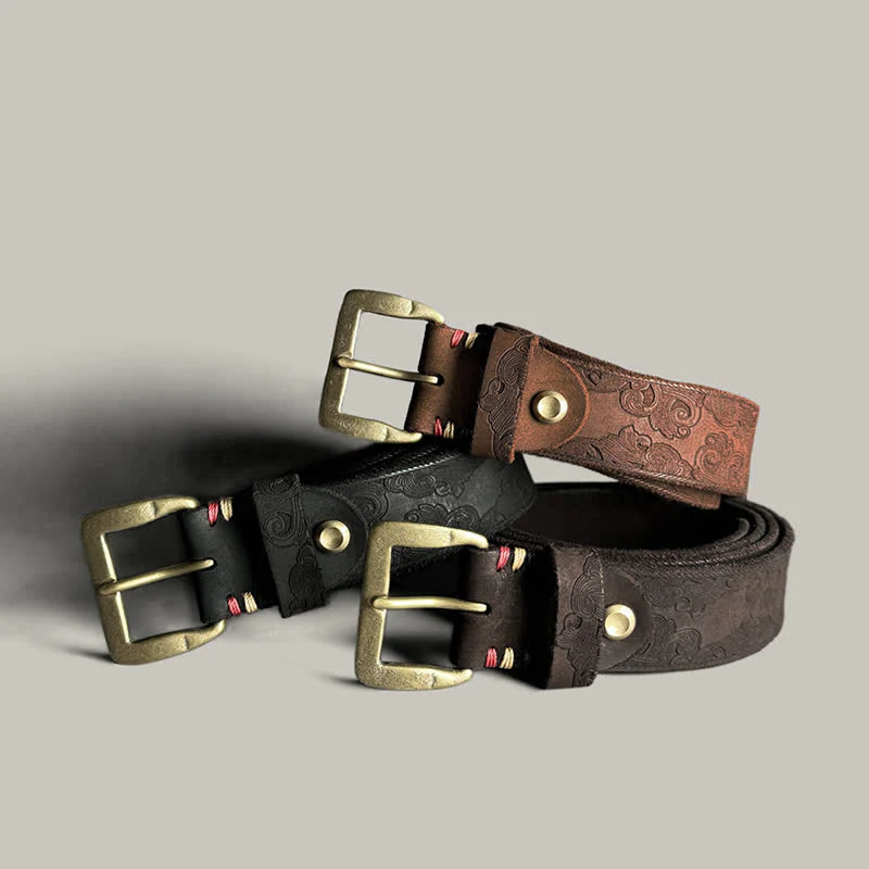 Delicate Vintage Floral Embossed Leather Belt - Image 2