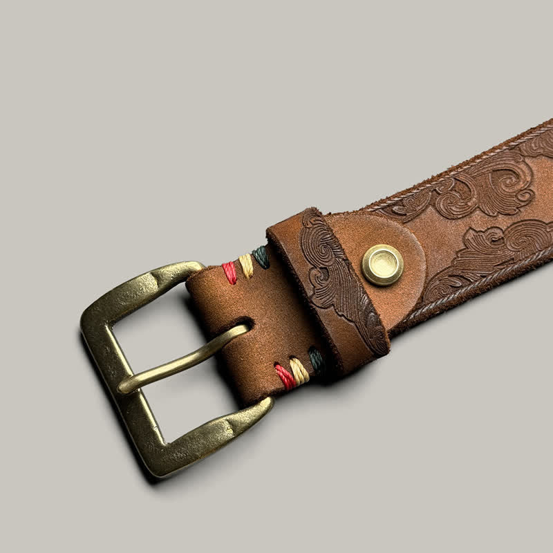 Delicate Vintage Floral Embossed Leather Belt - Image 6