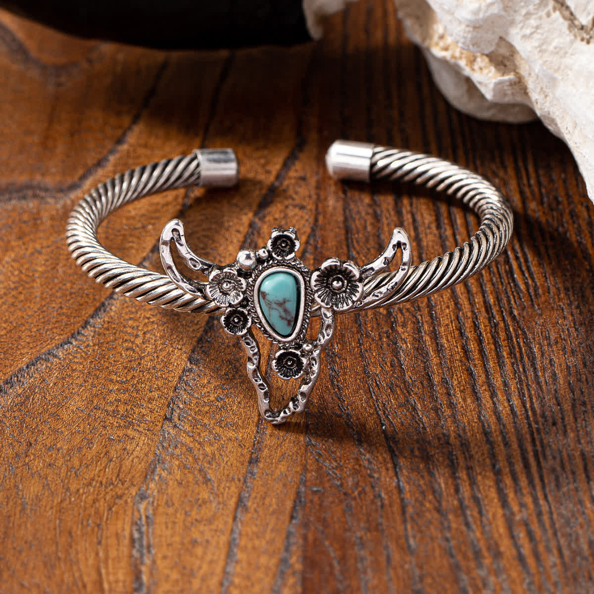 Desert Spirit Turquoise Bull Skull Cuff Opening Bracelet