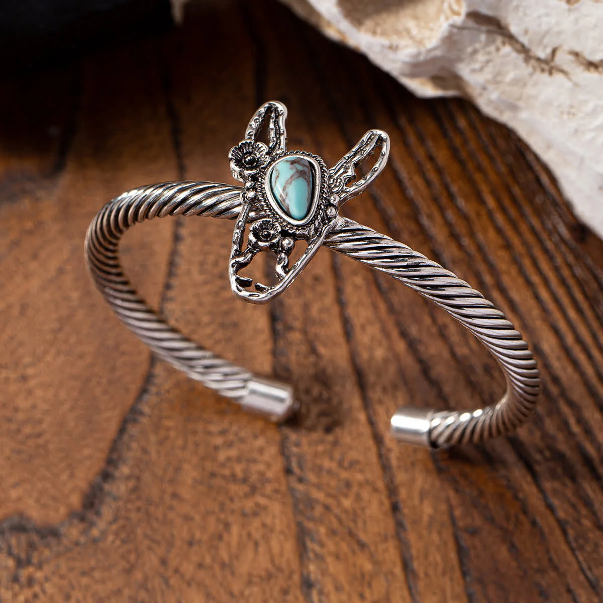 Desert Spirit Turquoise Bull Skull Cuff Opening Bracelet - Image 2