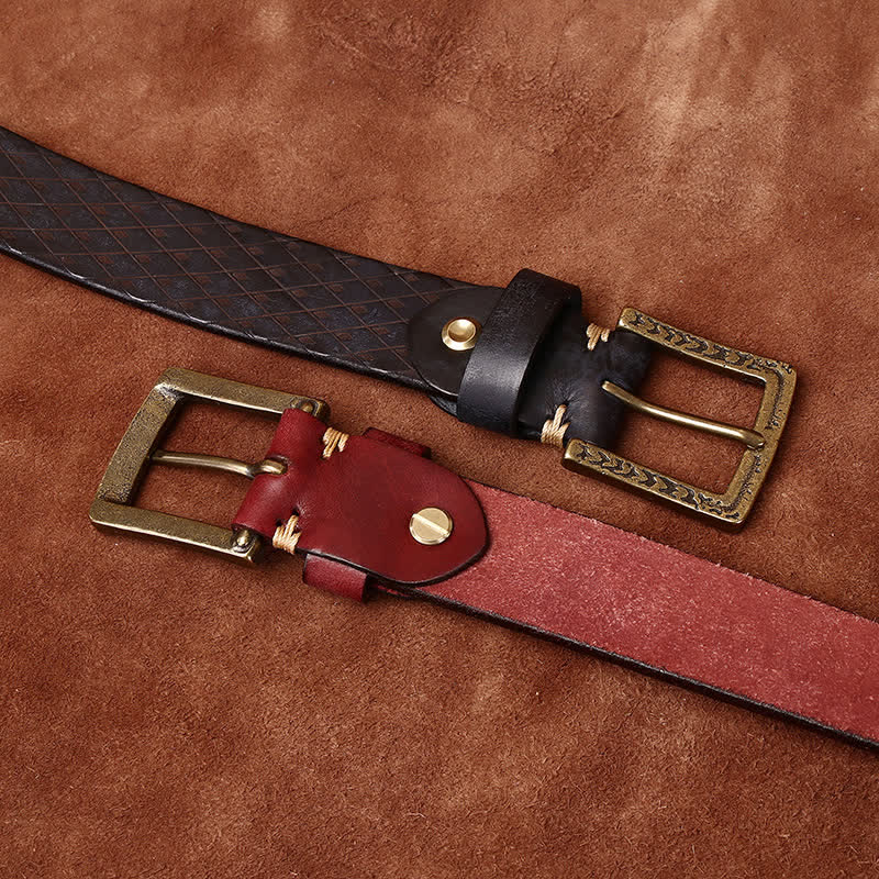 Designed Vintage Embossed Diamond Leather Belt - Image 3