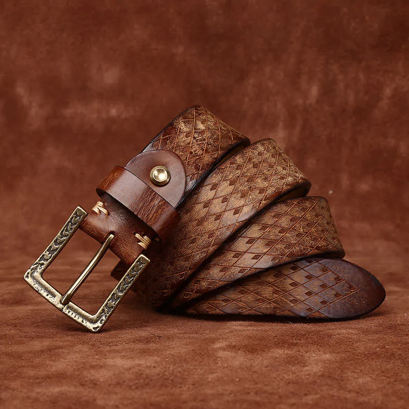 Designed Vintage Embossed Diamond Leather Belt - Image 4