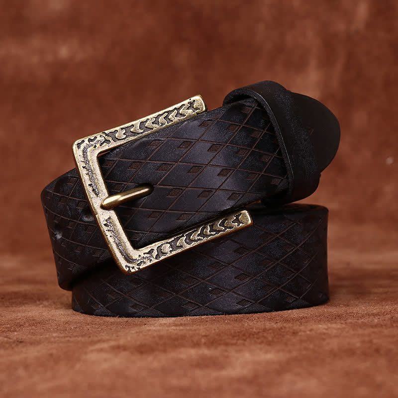 Designed Vintage Embossed Diamond Leather Belt - Image 6