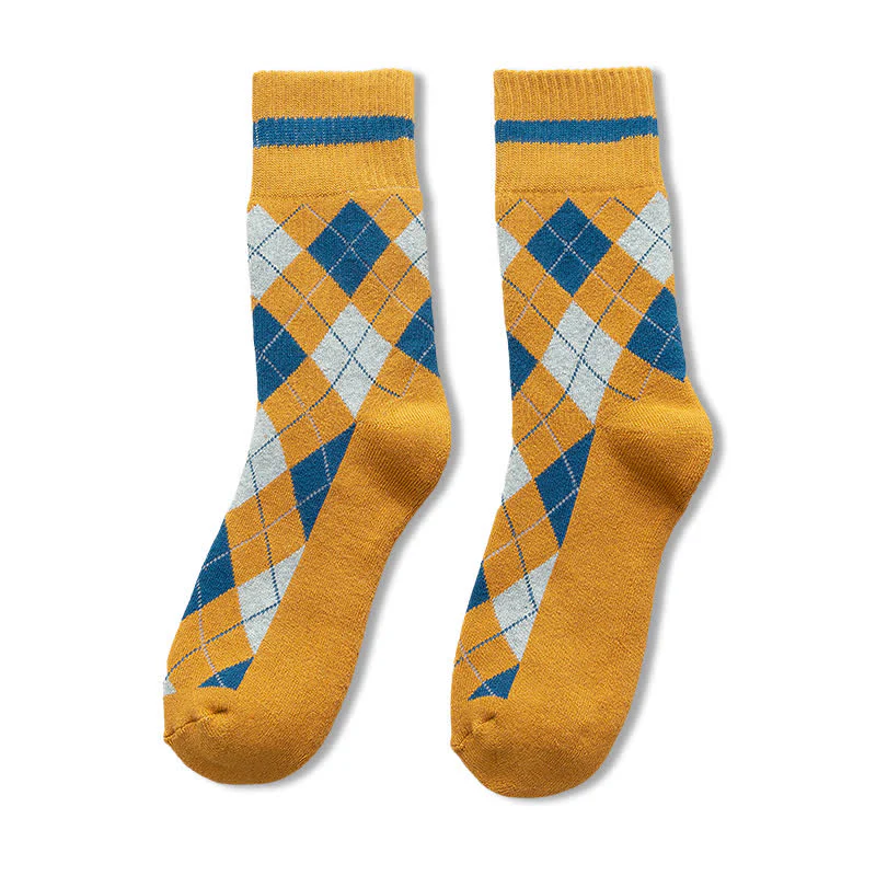 Diamond Checked British Style Cotton Crew Socks - Image 14