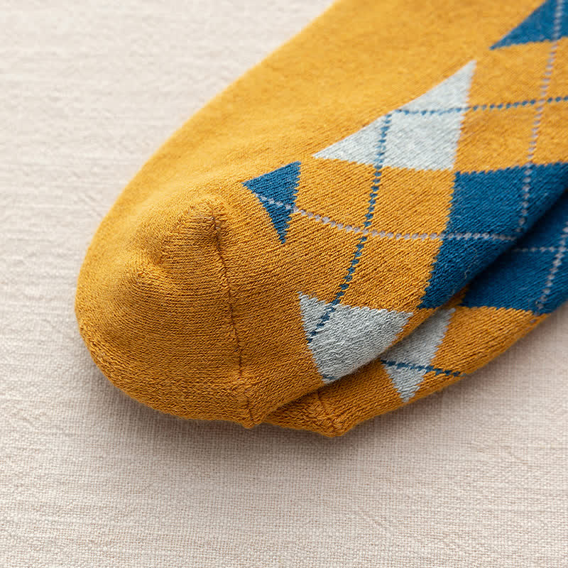 Diamond Checked British Style Cotton Crew Socks - Image 15