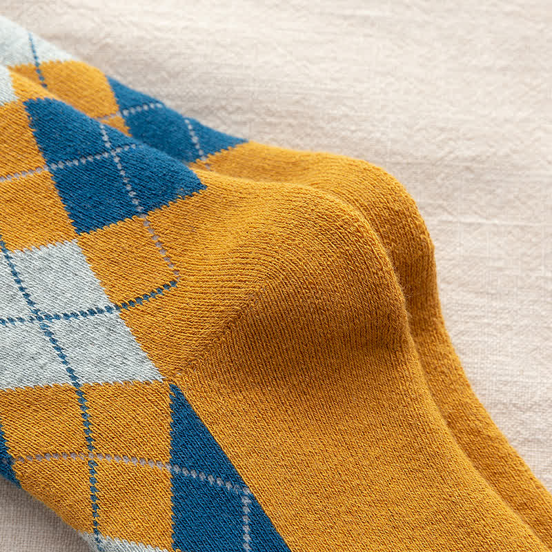Diamond Checked British Style Cotton Crew Socks - Image 16