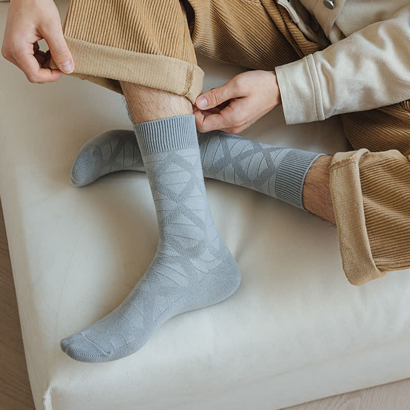 Diamond Pattern Fashion Plaid Knitting Cotton Crew Socks - Image 14