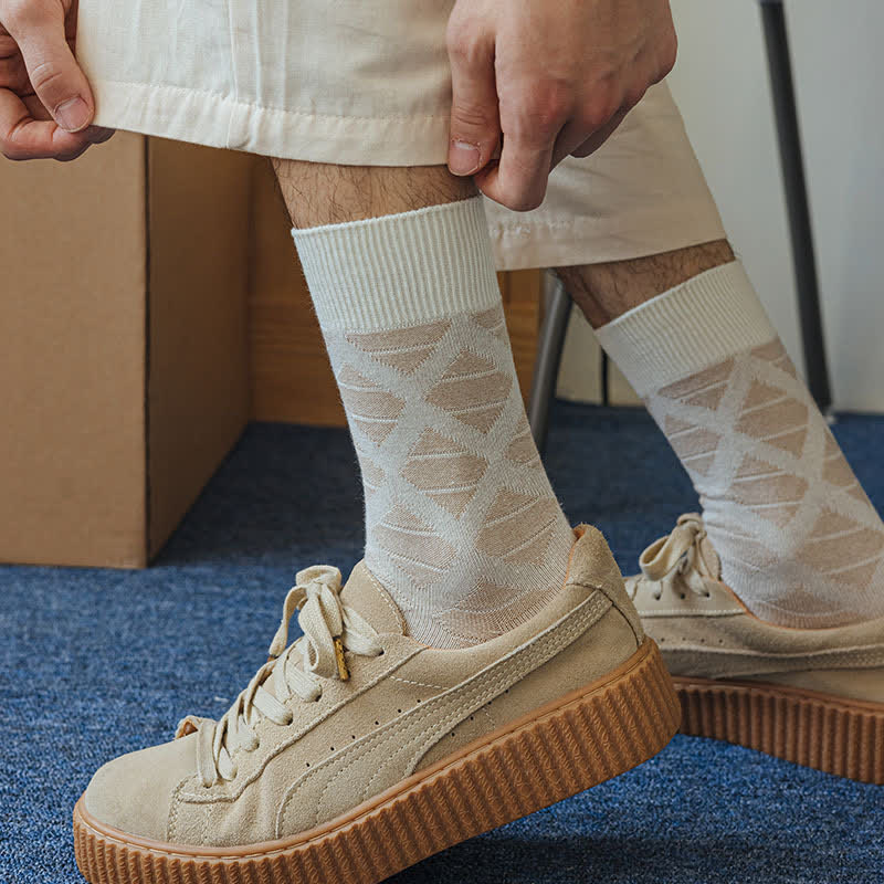 Diamond Pattern Fashion Plaid Knitting Cotton Crew Socks - Image 16