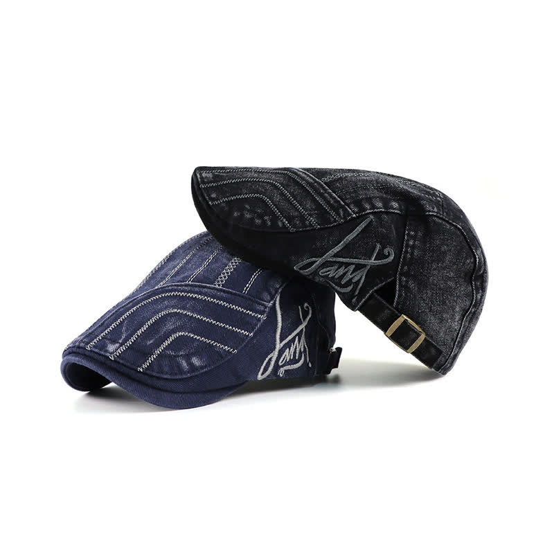 Distressed Embroidery Duckbill Flat Beret Hat - Image 2
