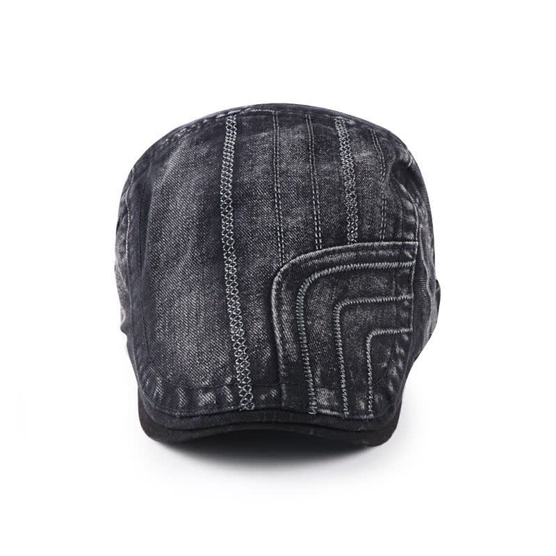 Distressed Embroidery Duckbill Flat Beret Hat - Image 3