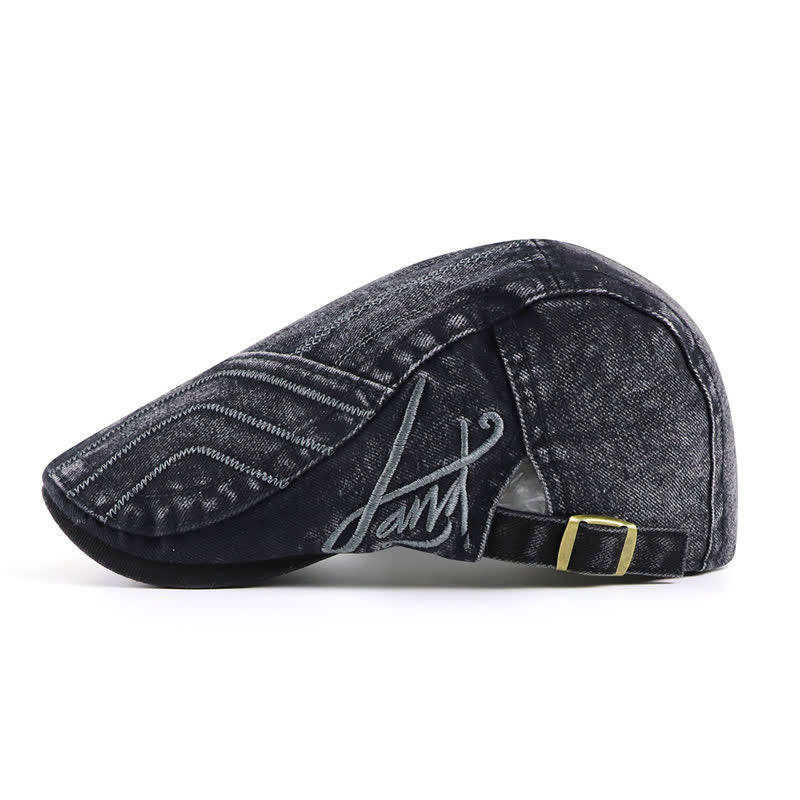 Distressed Embroidery Duckbill Flat Beret Hat - Image 4