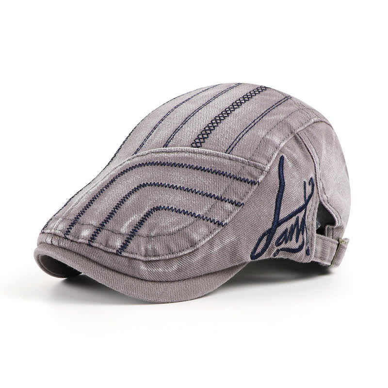 Distressed Embroidery Duckbill Flat Beret Hat - Image 7