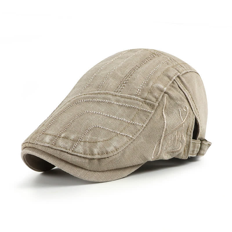 Distressed Embroidery Duckbill Flat Beret Hat - Image 9