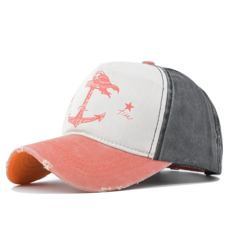 Distressed Two-Tone Anchor Print Frayed Brim Multi Color Baseball Cap - Image 2
