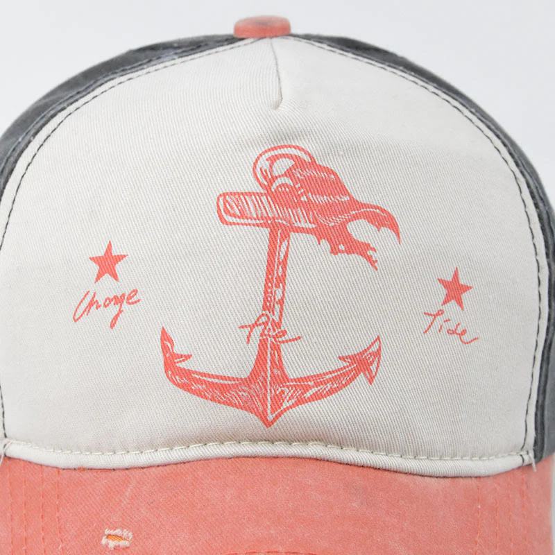 Distressed Two-Tone Anchor Print Frayed Brim Multi Color Baseball Cap - Image 4