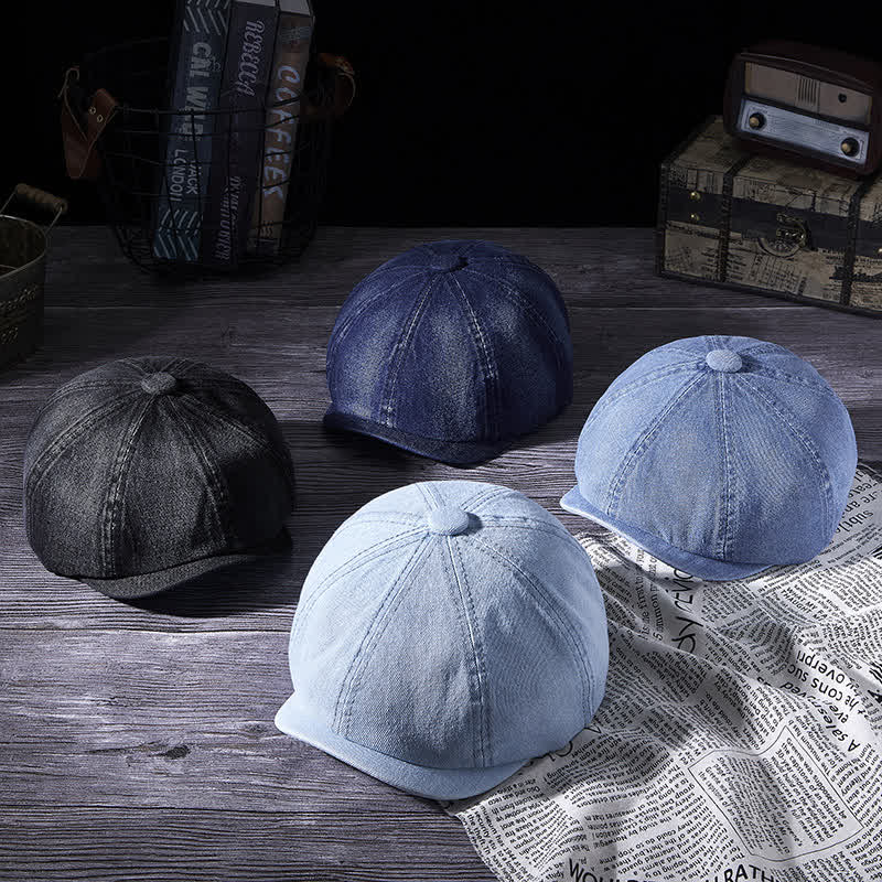 Distressed Vintage Washed Demin Beret Hat - Image 2