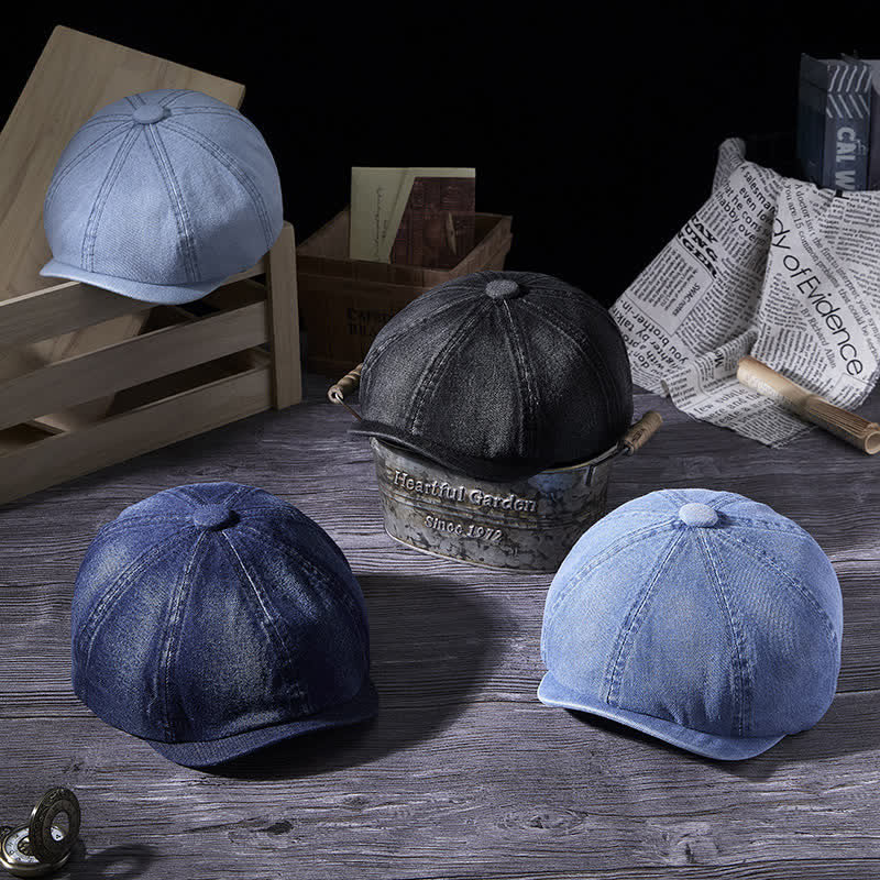 Distressed Vintage Washed Demin Beret Hat - Image 6