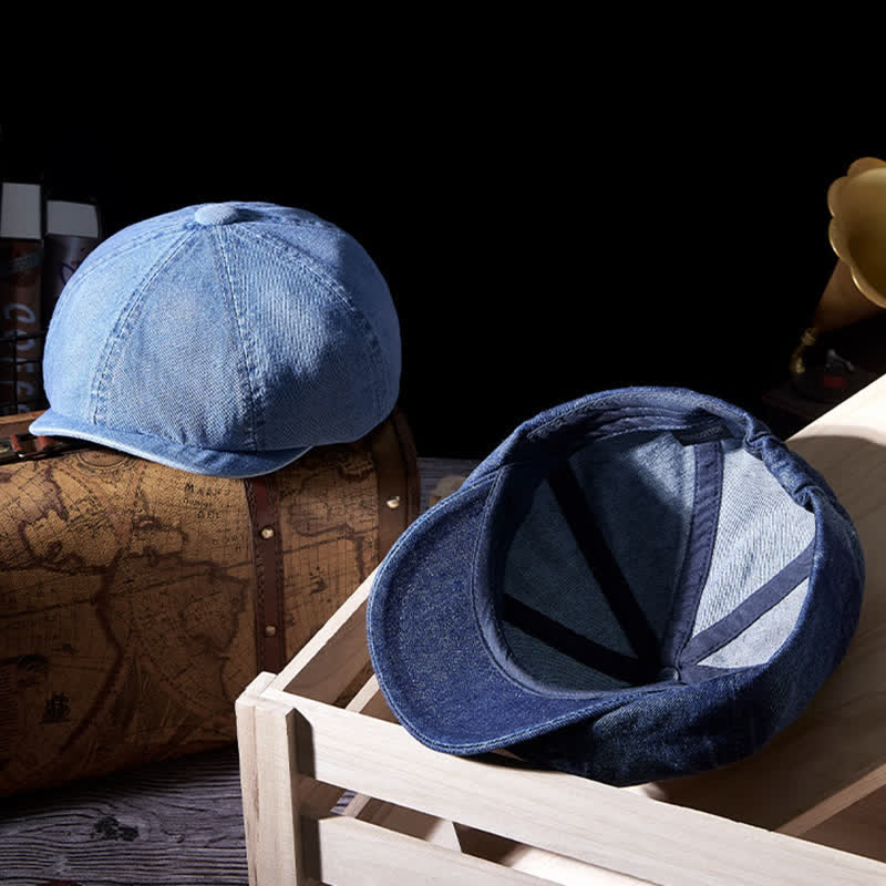 Distressed Vintage Washed Demin Beret Hat - Image 7