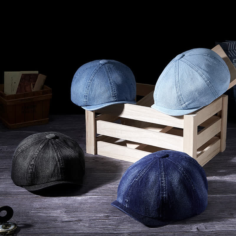 Distressed Vintage Washed Demin Beret Hat - Image 8