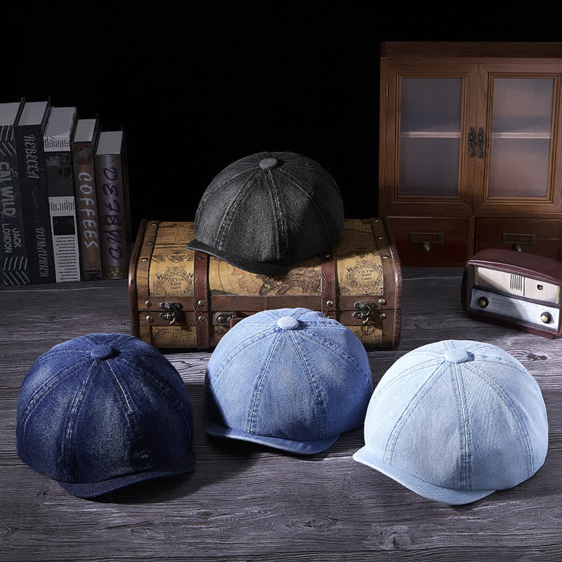 Distressed Vintage Washed Demin Beret Hat - Image 9