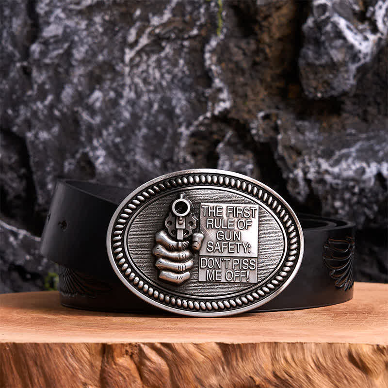DIY Fashion Gun Safety Outlaw Attitude Buckle Leather Belt - Image 3