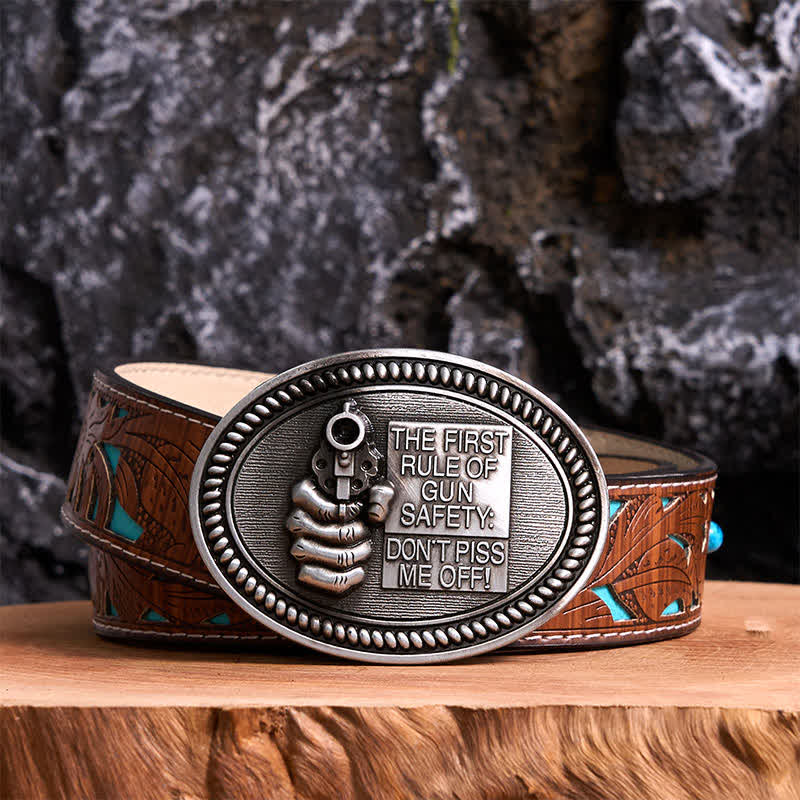DIY Fashion Gun Safety Outlaw Attitude Buckle Leather Belt - Image 4