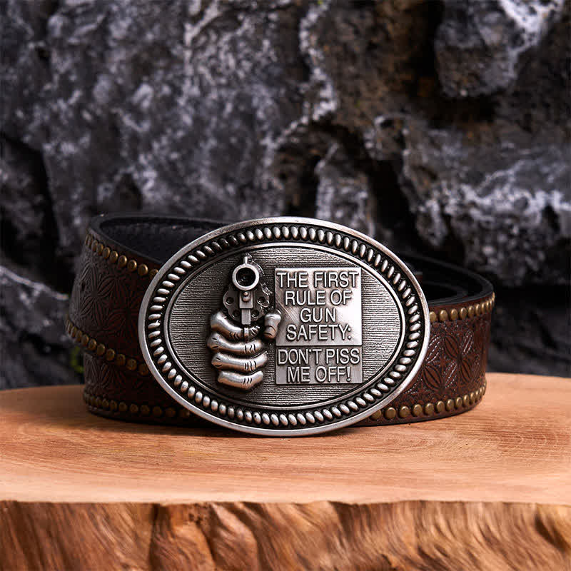 DIY Fashion Gun Safety Outlaw Attitude Buckle Leather Belt - Image 5