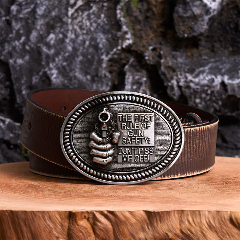 DIY Fashion Gun Safety Outlaw Attitude Buckle Leather Belt - Image 6
