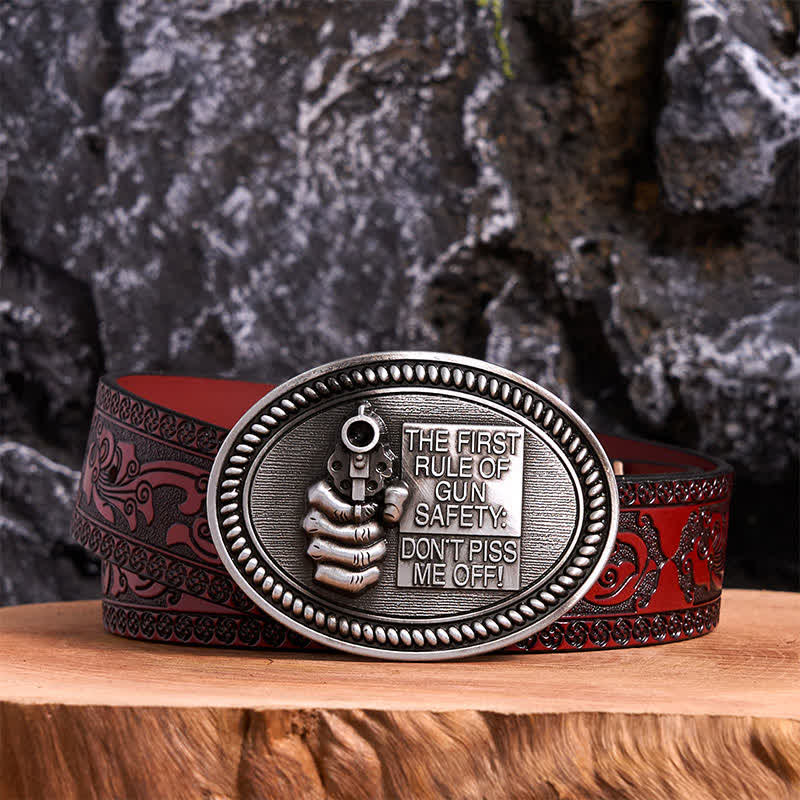 DIY Fashion Gun Safety Outlaw Attitude Buckle Leather Belt - Image 7