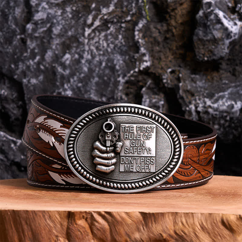 DIY Fashion Gun Safety Outlaw Attitude Buckle Leather Belt - Image 8