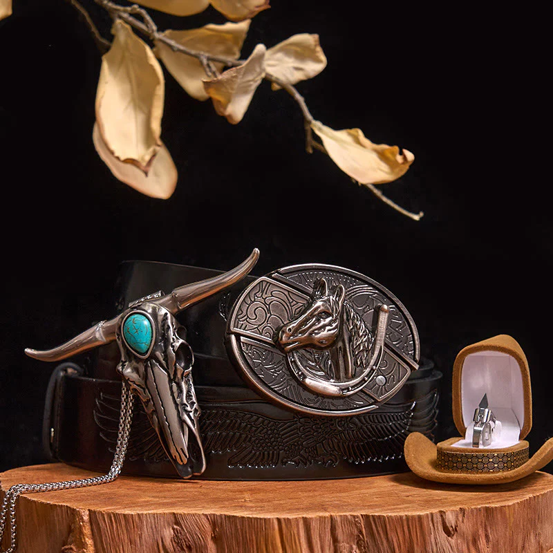 DIY Hidden Knife Belt Buckle Turquoise Bull Pendant Knife Ring Bundle Set - Image 13