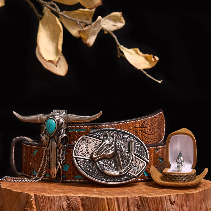 DIY Hidden Knife Belt Buckle Turquoise Bull Pendant Knife Ring Bundle Set - Image 14